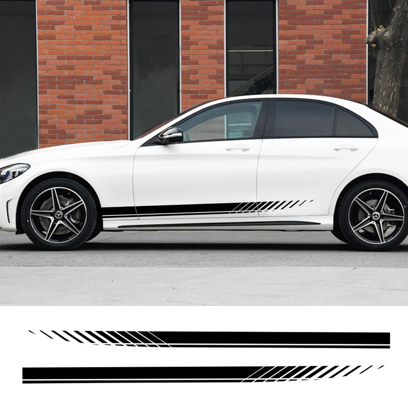 2 STÜCKE Auto Seitenstreifen Seitenstreifen Röcke Grafiken Vinyl Aufkleber Aufkleber Racing Sport Autos Karosserie DIY Wrap Autozubehör
