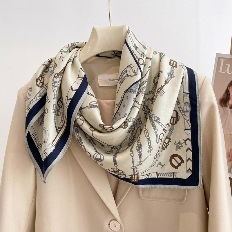 Elegant Chinese style blue magnolia silk large square scarf shawl silk scarf female gift mother mother mother-in-law elders