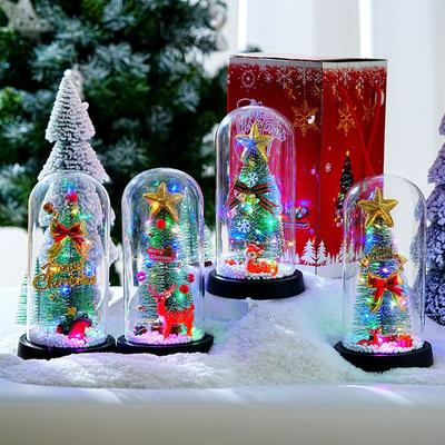 New Christmas Glass Cover Luminous Ornament with Lights Music Rotating Christmas Tree Old Man Elk Desktop Ornament
