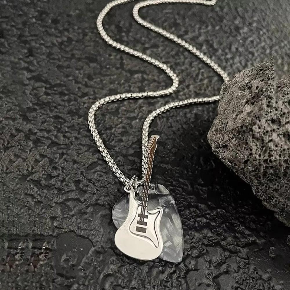 Collar Hombre Guitar Pick Pendent Necklace Stainless Steel Hip-Hop Jewelry Gift Unisex Chain Collier Accessories For Women Men