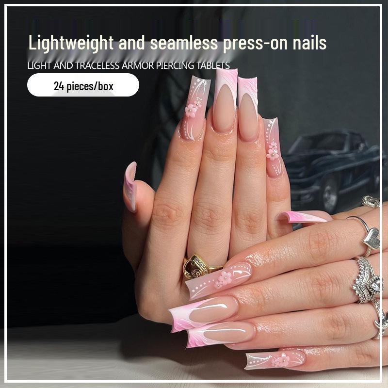 

Трендовый французский белый край, румяна, нейл-арт с 3D цветами - 24 накладных ногтя Spicy Girl UV Gel Glue