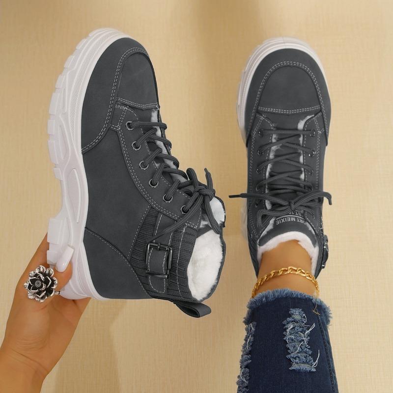 New winter high-top large-size thermal hiking shoes women's foreign trade thick-soled velvet lace-up short snow boots