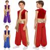 Set de Halloween pentru Copii Prinț Arab 2 Bucăți Vestă cu Mânecă Scurtă Împletită și Pantaloni Harem Bloomers cu Patchwork Metalic Contrastant