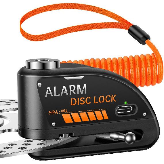 ONVIAN Motorcycle Disc Brake Lock With 120DB Alarm, Rechargeable Waterproof Motorcycle Locks Anti Theft For 7Mm Motorcycle Brake Helmet Scooter Wheel