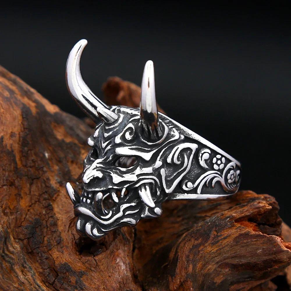 Vintage Prajna Skull Ring For Men Stainless Steel Punk Gothic Jewelry Unique Biker Amulet Gift