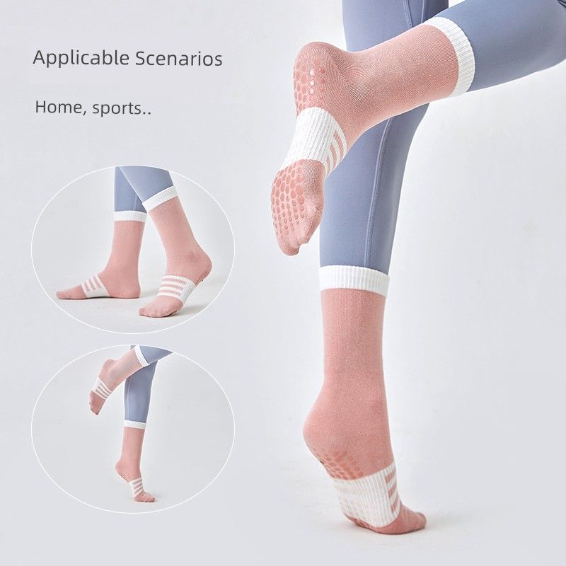 

Новые средней длины однотонные влагоотводящие носки для йоги, легко сочетающиеся с любой одеждой Round head bottom Stripes powder 1 pair