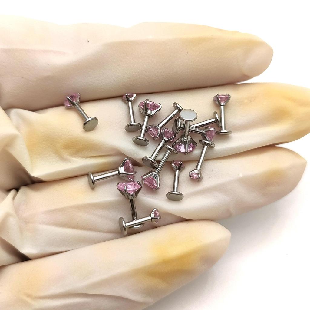 16G Stainless Steel Pink Zircon Lip and Nose Stud Set