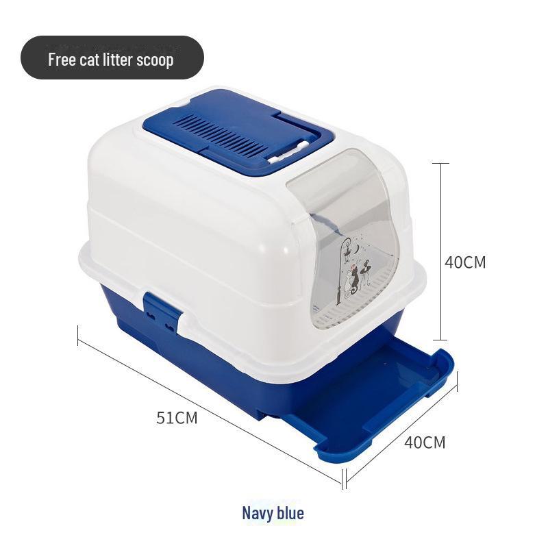 

Карвер Туалет для кошек с откидной крышкой из сосны, закрытый, с верхним входом, выдвижным ящиком, дезодорантом и брызгозащищенным негабаритным дизайном 51.5×40×38.5cm темно-синий