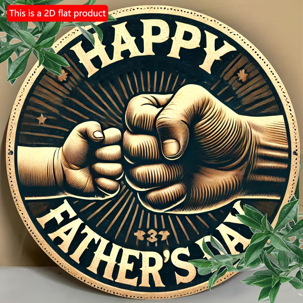 2d Flat 20*20cm, Wooden Happy Father'S Day Vintage Wooden Sign, Round Wall Decor for Home, Farmhouse, Porch and Bedroom, Perfect Holiday Gift
