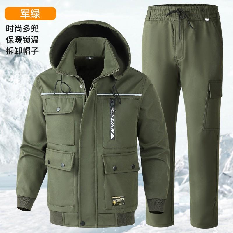 Velvet Thick Work Clothes Men's Suit Cold-proof Warm Camouflage Clothing Auto Repair Tooling Outdoor Wear-resistant Labor Protection