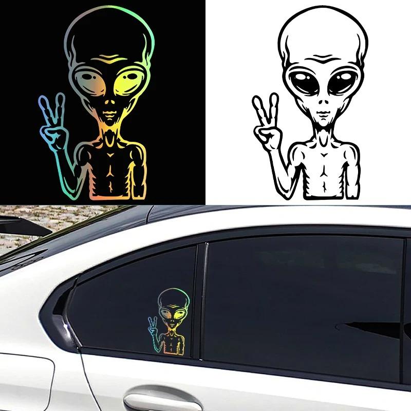 LYKX Car Sticker UFO Cartoon Alien Peace Sign Interesting Car Decorative Vinyl Decal Automobiles Exterior Accessories