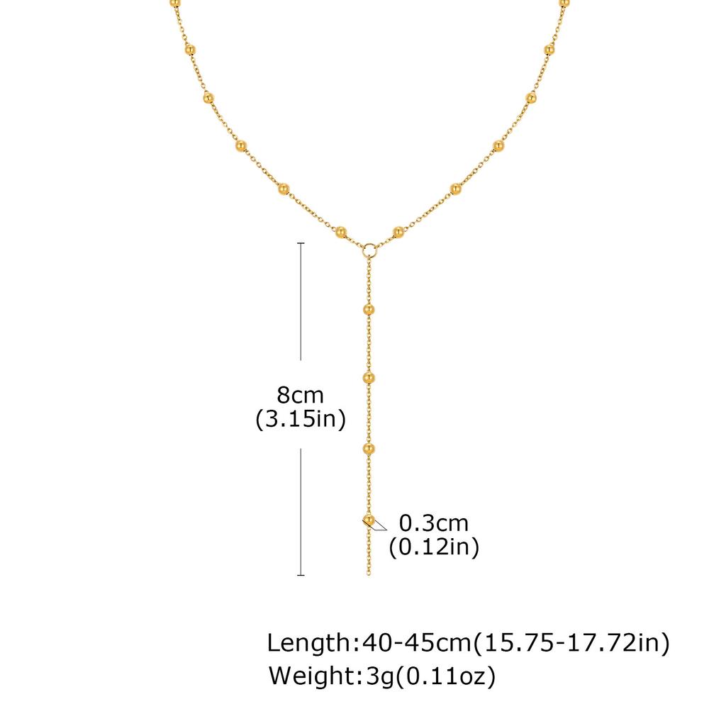 Jewelry, Stainless Steel Bead Chain Y-Shaped Wind Versatile Necklace Plated 18K Gold Nc-1970