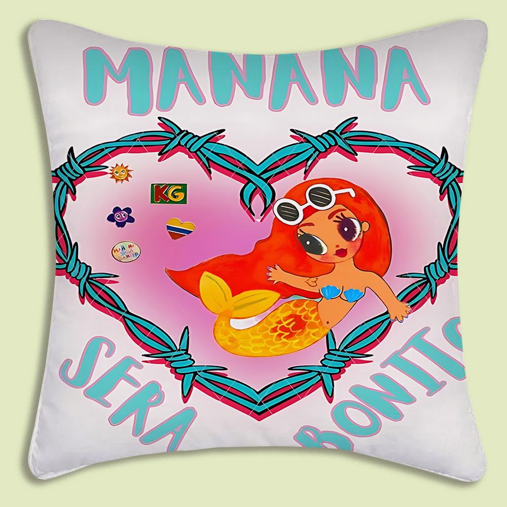 Manana Sera Bonito Karol G Pillow Covers Cartoon Sofa Decorative Home Double-Sided Printing Short Plush Cute Cushion Cover