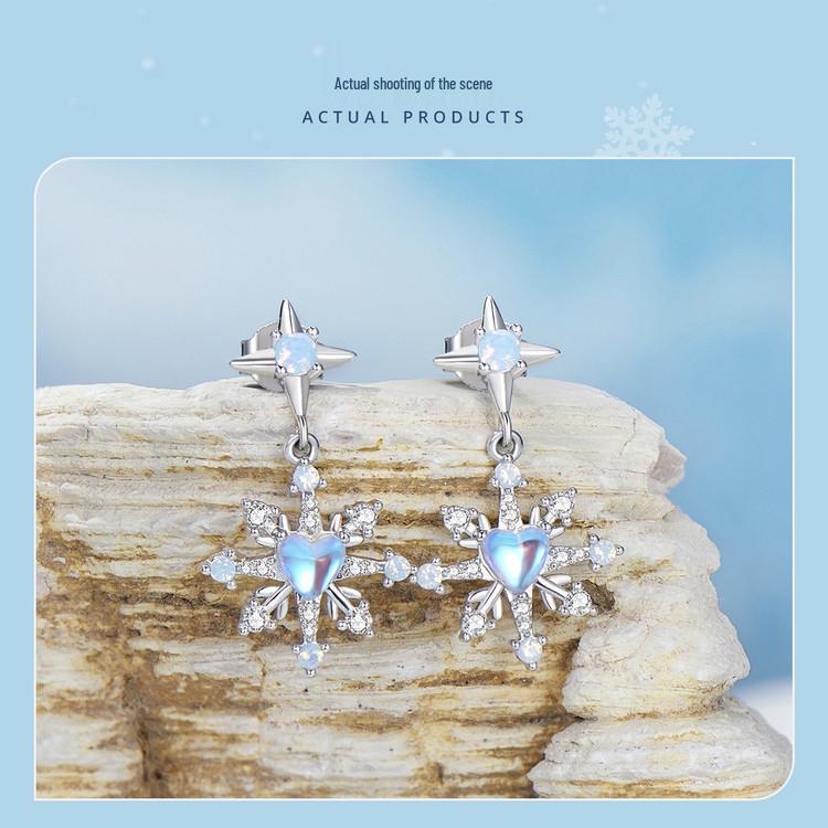 Everlee Exquisite Iridescent Snowflake Stud Earrings In S925 Sterling Silver - Holiday Jewelry for Women