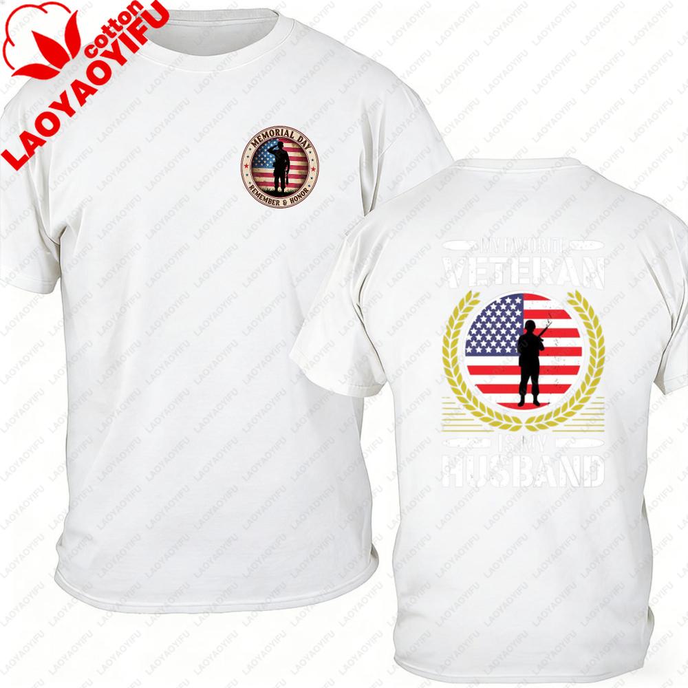American Flag Veteran Wife TShirt My Favorite Veteran Print Oversized Heavy Cotton USA Patriotic Military Streetwear For