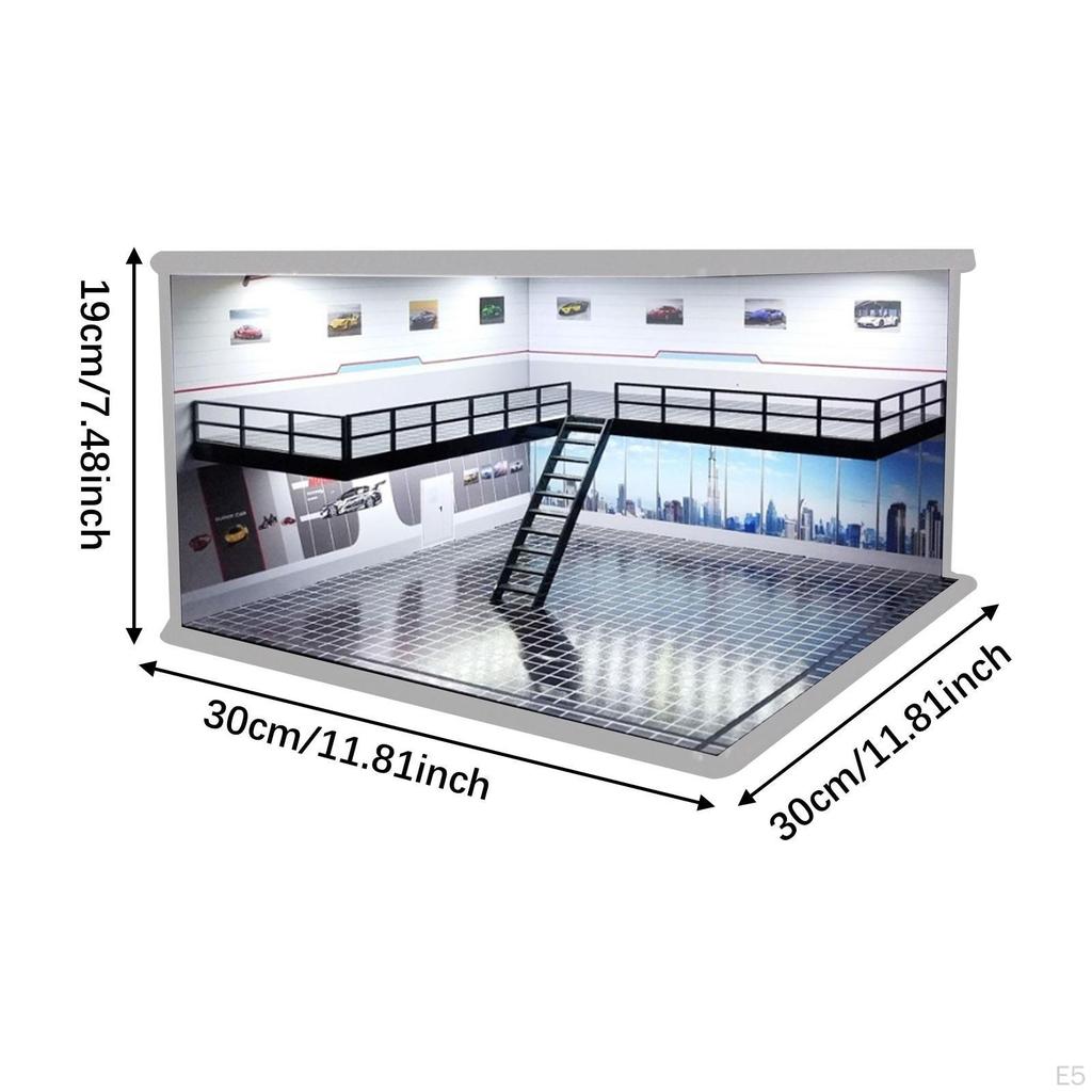 1/64 1/36 1/32 Car Diorama Scene with Lighted Storage for Diecast Collection