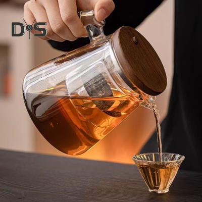 800 ml tējkanna ūdens atdalīšanas stikls stikla tējkanna koka rokturis, karstumizturīgs, precīzas liešanas tējas tējkanna, viegli tīrāma tējas kanniņa vaļīgas tējas pagatavošanai