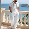 Men'S Casual Linen Hooded Shirt and Pants Set | Short Sleeve, Drawstring Waist, Non-Stretch, Solid White, Vacation Homewear with Woven Texture