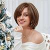 Short Brown Mixed Blonde Human Hair Blend Wigs Bob Straight Wigs with Bangs Human Hairs Heat Resistant for Women