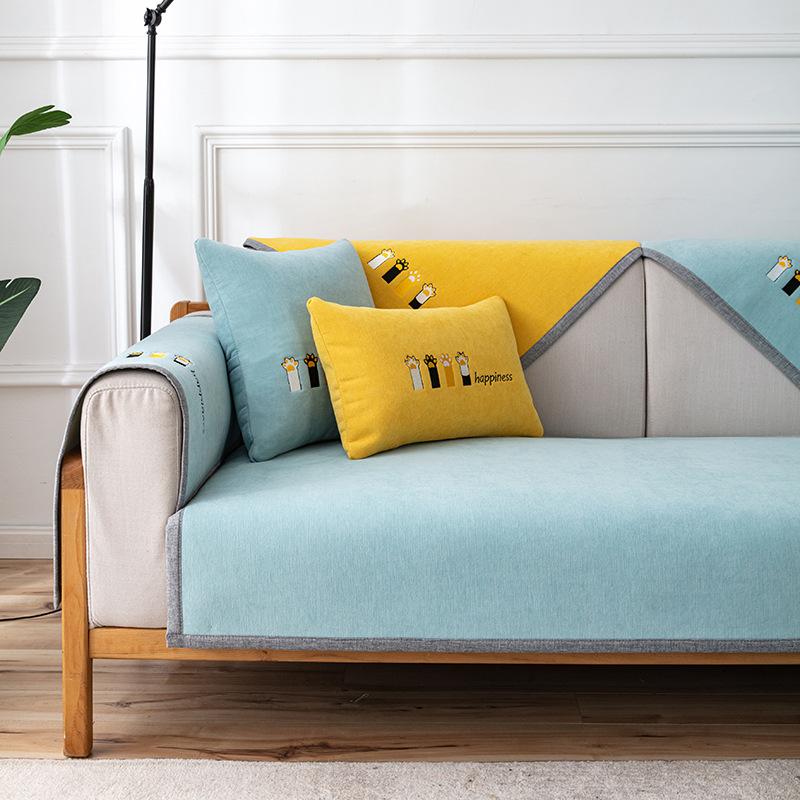 Nowoczesna Lekka Luksusowa Poduszka na Sofę Cztery Pory Roku Uniwersalna Prosta Antypoślizgowa Pokrycie na Siedzisko Skórzanej Sofy Pokrowiec Ręcznik Haft