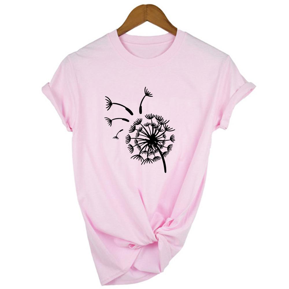 Women Summer Graphic T Shirt Female Short Sleeve T Shirt Flying Dandelion Print Vintage Aesthetic Tees