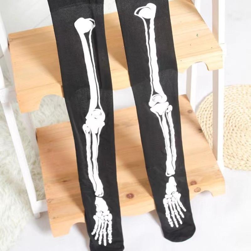 Gothic Halloween Skeleton Costume Footed Tights Summer Women Funny Stockings Skull Print Pantyhose Leggings for Cosplay Party