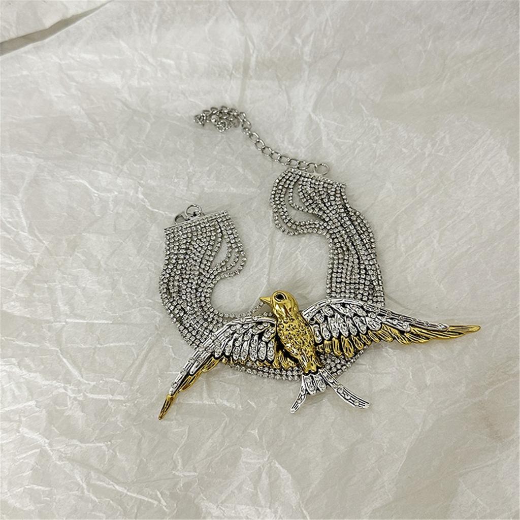 Tooxika Exaggerated Fashionable High Sense Of Multi-layer Full Diamond Chain Birds Swallow Necklace Retro Temperament Collarbone Chain
