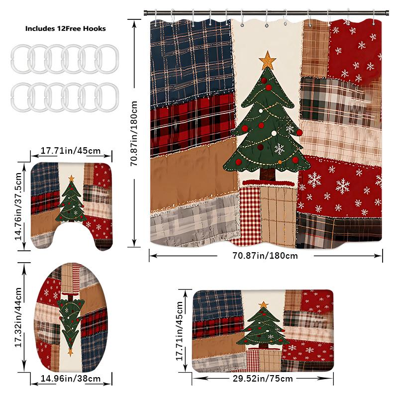 4KS Sady sprchových závěsů se sprchovým závěsem a koberci Koberec na víko toalety Podložka ve tvaru U a koupelnová podložka Koupelnová sada s 12 háčky
