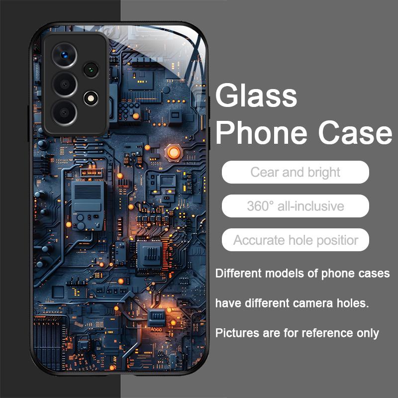Creative Mechanical Circuit Board Pattern Glass Phone Case for Samsung Galaxy S25 Ultra S24 S23 Plus S22 S21 S20 FE A56 5G Cover