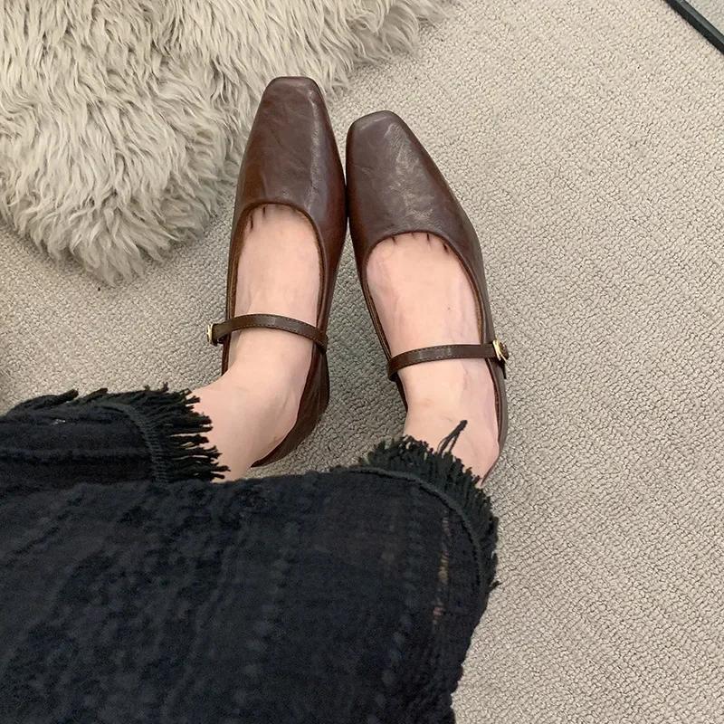 Fashion Shallow Shoes Women Vintage Square Toe Flat British Style Oxford Shoe Female Ballet Casual Loafers Brand