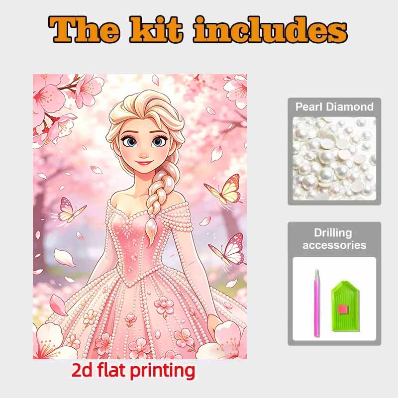 Disney Pearl Painting Frozen Elsa Pink Pearl Dress Handmade DIY Pearl Gemstone Painting Pictures Crafts Special Shape Home Wall Decoration
