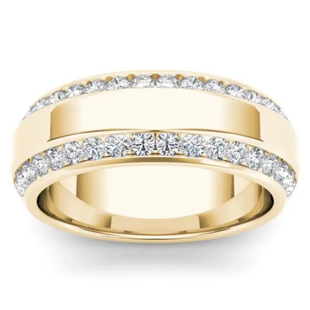 

Fashion 14k Gold Plated Double Row Zircon Engagement Ring for Women Men Trendy Jewelry Gift no. 6 золотой
