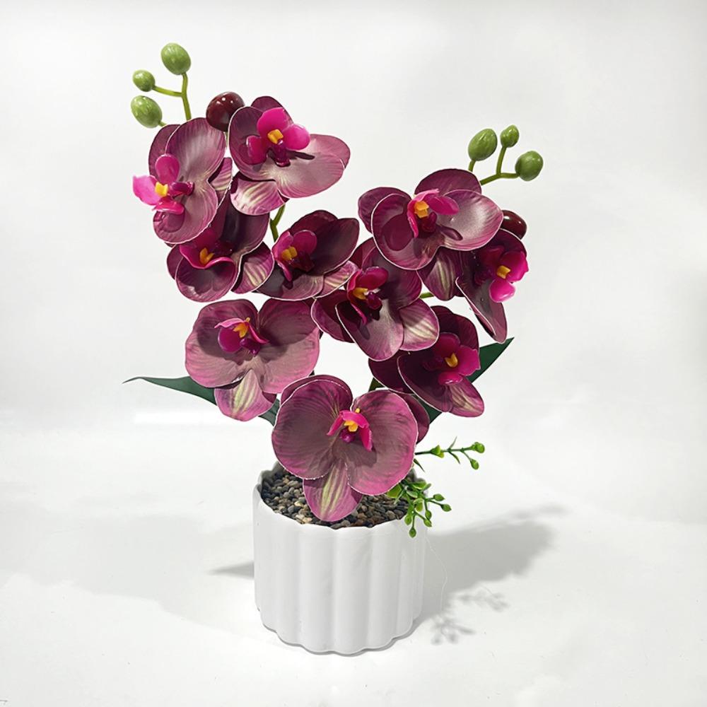 10 Blooms Butterfly Orchid Artificial Flower Faux Moth Orchid Potted Home Office Decoration фиолетовый