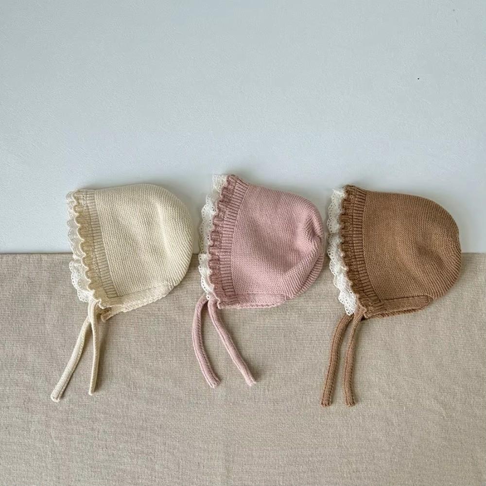 Ruffle Lace Ear Protection Cap Solid Color Knitted Wool Hat New Autumn Winter Cap Boys Girls