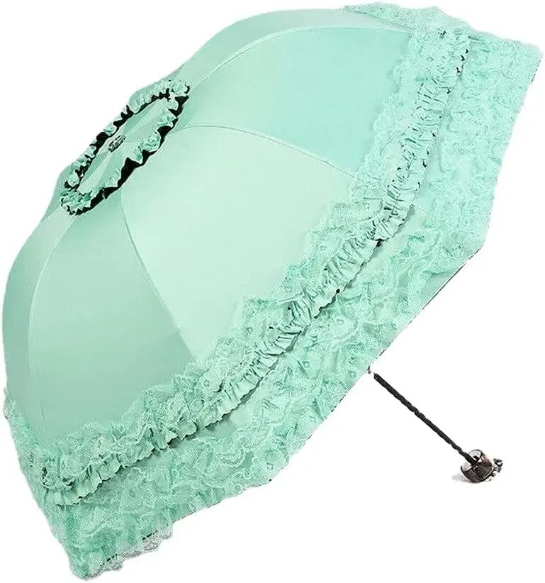 Vitt Spetsig Paraply Kvinnlig Ryggsäck Lolita Stark Bärbar Strandparaply Vacker Vindtät Solskydd Paraply Regnkläder