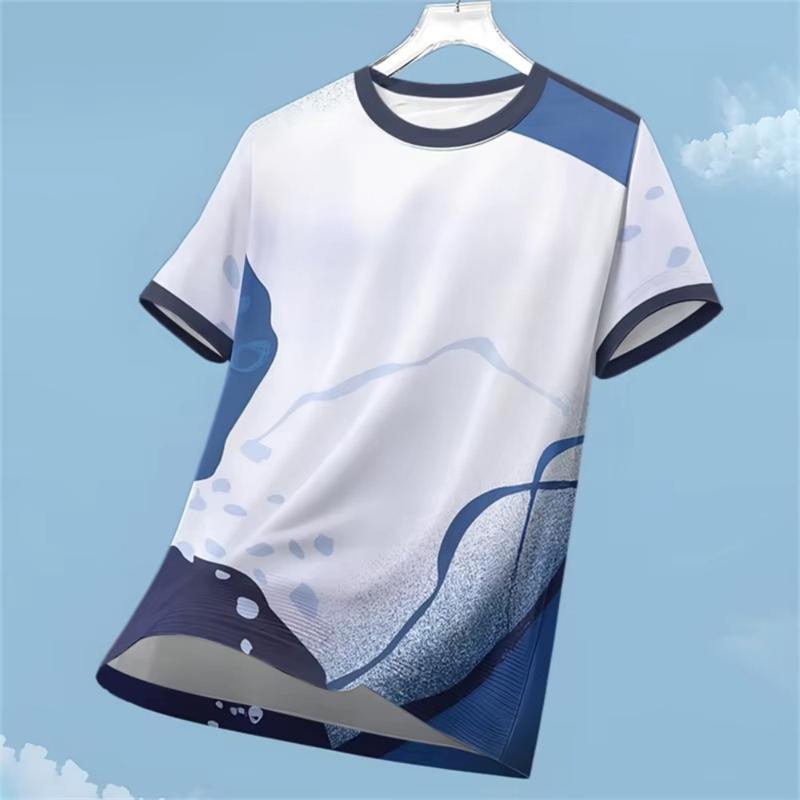Fashion Gradient Sports T Shirts For Men Summer Casual Quick Dry Running Football Training T-shirts Loose Breathable Gym Tees