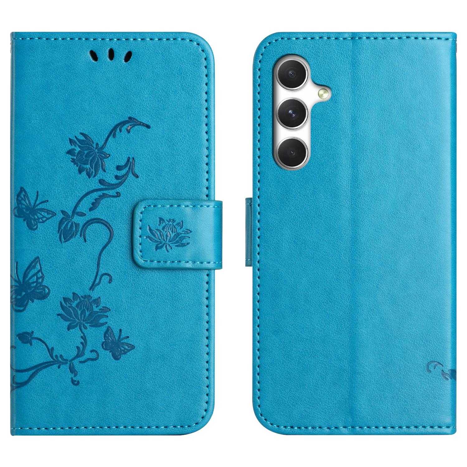 For Samsung Galaxy S26+ Case Wallet Stand Imprinted Butterfly Flower PU Leather Phone Cover