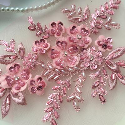 1 pezzo di applique con perline e fiori in strass per abiti da sposa, cucito e riparazione, 16 cm