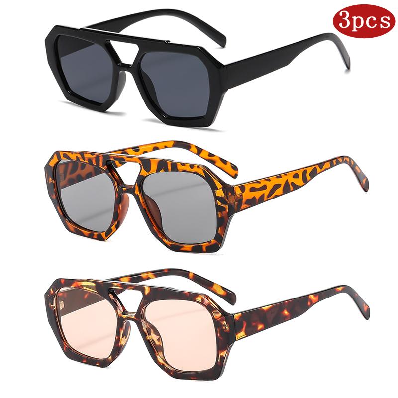 

3pcs Double Bridges Square Women Sunglasses Vintage Retro Leopard Blue Gradient Female Sun Glasses Luxury Eyewear Gafas De Sol