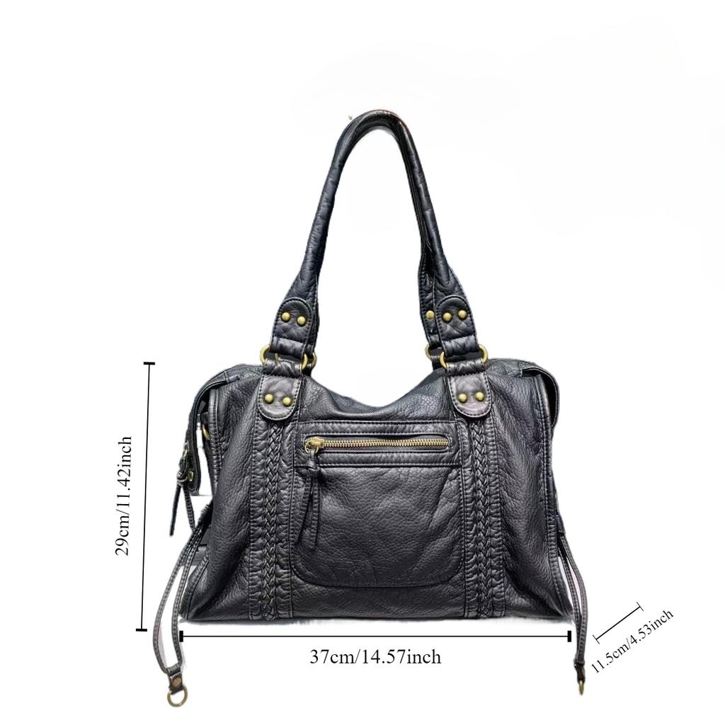 Y2K Pikantní holka Jednoramenná crossbody taška Vintage praná kůže Měkká kůže Motorkářská taška Velkokapacitní taška