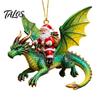 Durable Resin Decoration Santa Claus Dragon Rider Christmas Ornament, 2D Acrylic Red Decorative Pendant for Party with Flying Tree Hanging Decorations