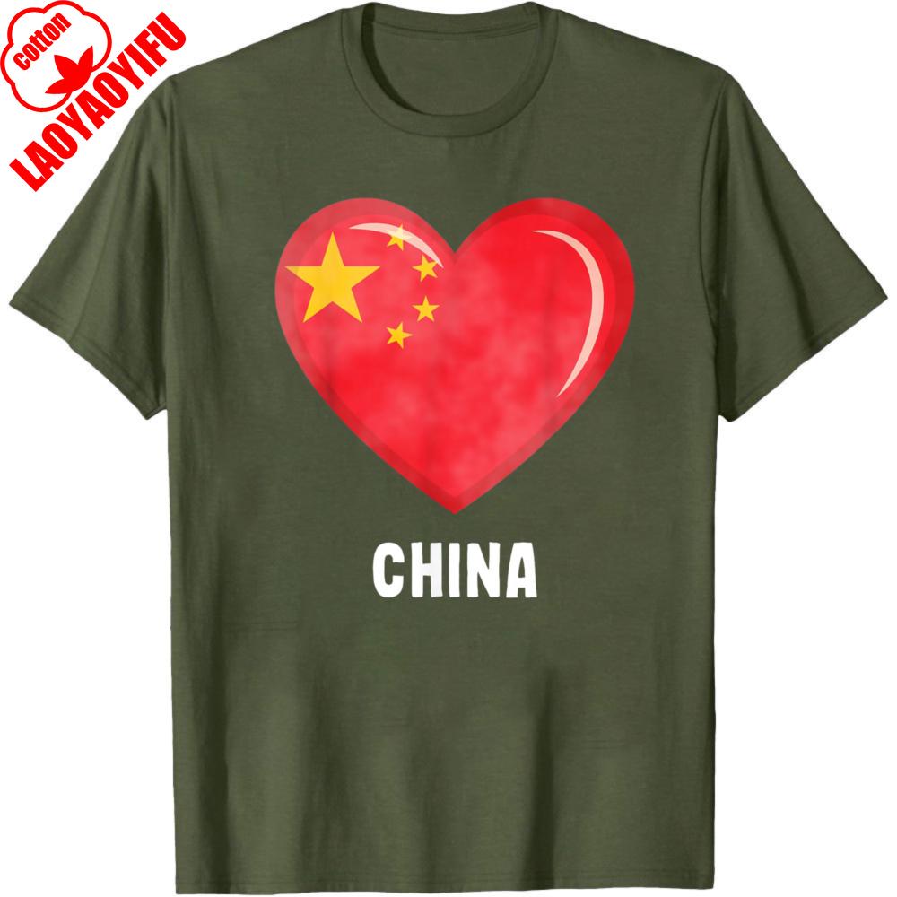 Love China Flag Heart Design Men TShirt Cotton Regular Fit for Casual Unisex Wear and Gifts Apparel Fashion T Shirt