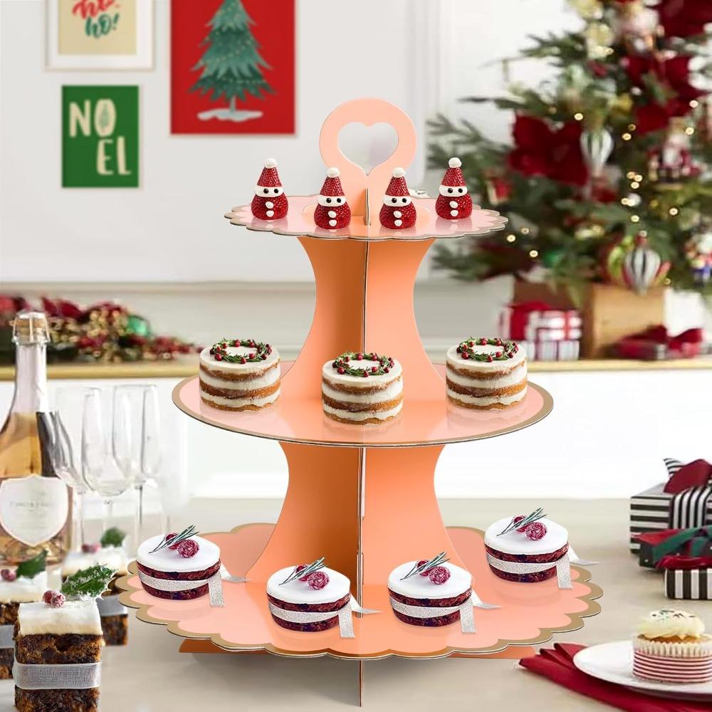 Disposable Three-layer Hot Stamping Paper Cake Stand Birthday Party Supplies Floral Tea Party Wedding Party Cake Decoration