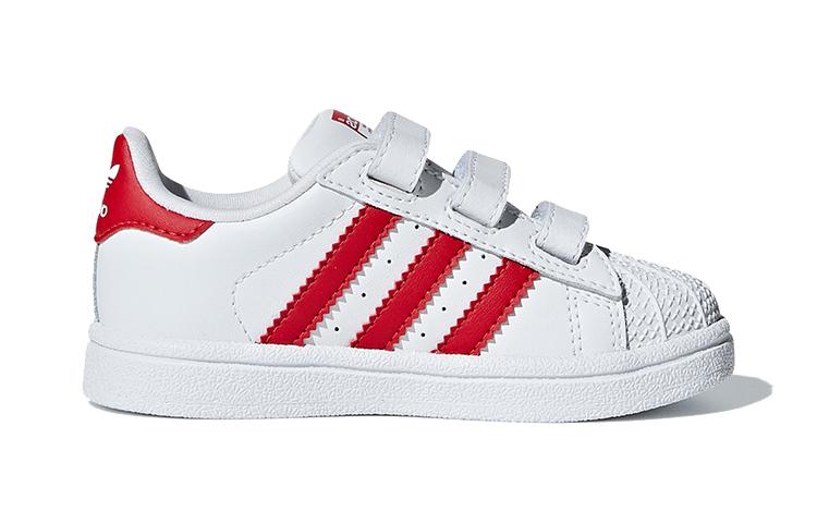 Adidas Originals SUPERSTAR CF Synthetic Leather Comfortable Slip Resistant Low top Toddler Shoes White Red Baby CG6639