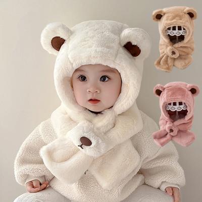 Conjunto de Gorro e Cachecol Infantil Conjunto de Lã Térmica Inverno Proteção de Orelhas Bebê Criança Gorro para Clima Frio Aquecedor de Pescoço Conjunto Macio e Quente Touca Infantil à Prova de Vento