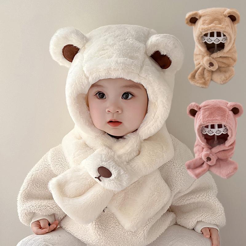 Kids Hat Scarf Set Thermal Fleece Set Winter Ear Protection Baby Toddler Cold Weather Beanie Neck Warmer Soft Warm Set Windproof Infant Cap
