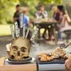 Schädel-förmiger Messerhalter mit Knochenstruktur Dunkles Horror Küchen-Dekor für Halloween Gotischer Stil Stabil Einzigartiges Geschenk für Horror-Fans