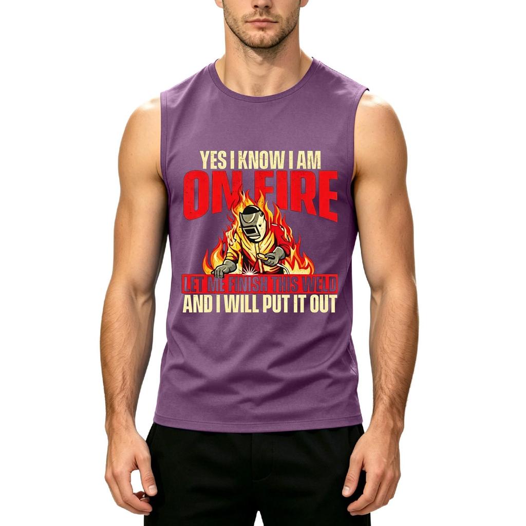Men's Sleeveless Casual Tank Top Labor Day Print Crew Neck Lightweight Summer Workout Shirt
