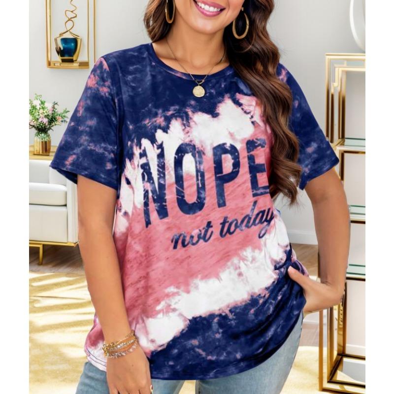 

Летняя женская футболка больших размеров с буквенным принтом, свободные топы с короткими рукавами XL синий