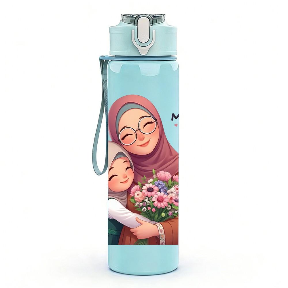 1PC Mother Holding Baby Warm Character Pattern 750ml Color Plastic Sports Water Bottle Leakproof Flip Straw Lid Suitable for Sports Office Home Use